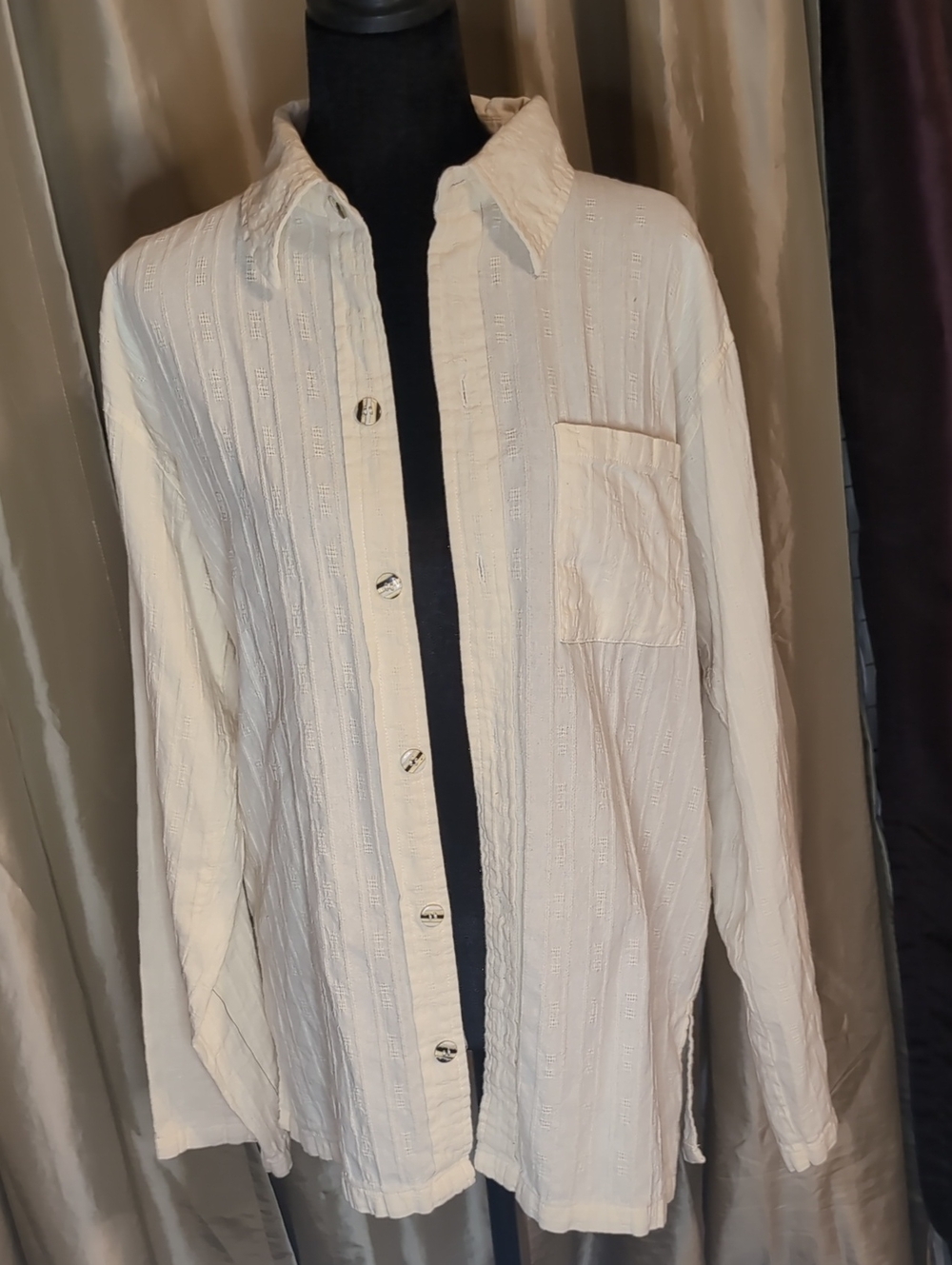 Vintage Light Cream Men's Cotton Boho Button-Up Shacket